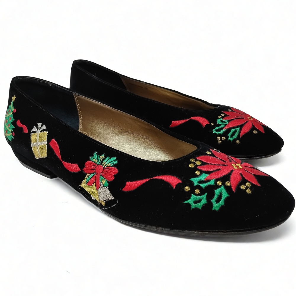 Nina for Talbots Velvet Ballet Flats Size 9 N Embroidered Coquette Preppy
